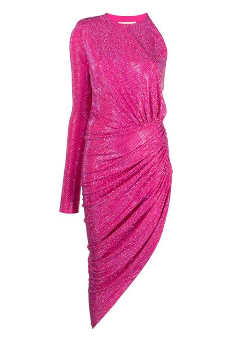 Pink one-shoulder asymmetric midi dress - women